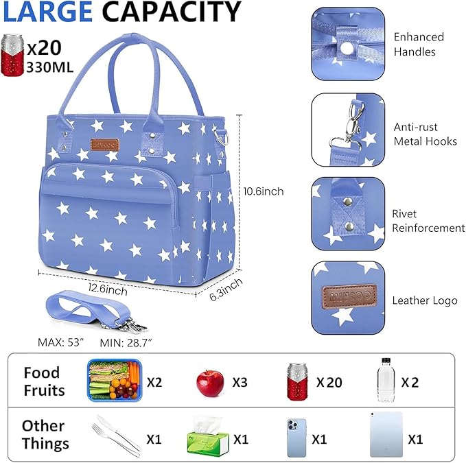 Lunch Bag Lunch Box Women - Leakproof Insulated Lunch Cooler Bag for Women - Large Lunch Tote Bags Adults, Blue Pentagram