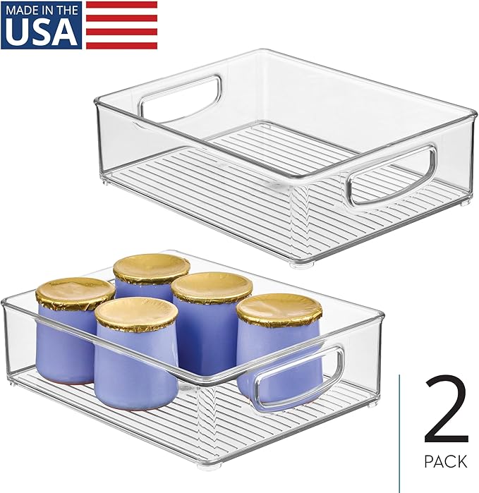 InterDesign iDesign Plastic Stackable Pantry Bin - Organizer Bin with Handles for Cabinets or Fridge - Set of 2 - Clear