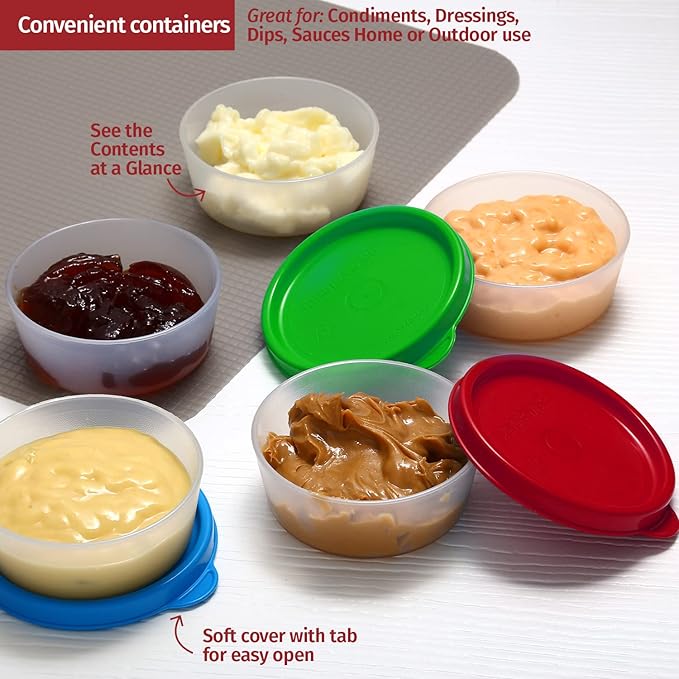 Condiment Cups Containers with Lids- 16 pk. 2.3 oz.Salad Dressing Container to go Small Food Storage Containers with Lids- Sauce Cups Leak proof Reusable Plastic BPA free for Lunch Box Picnic Travel