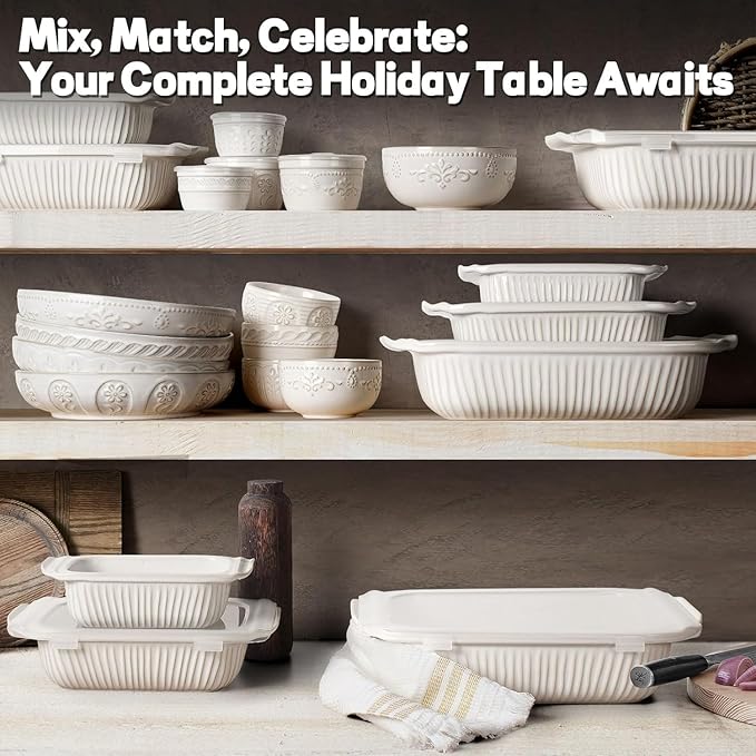 Artena Soup Bowls 32 OZ, Cereal Bowls Set of 4, Embossment Ceramic Ramen Bowls, 6.3 Inch White Salad Bowls, Large Dinner Bowls for Pho, Noodle, Pasta, Snacks, Dishwasher Microwave Safe, Damask Floral