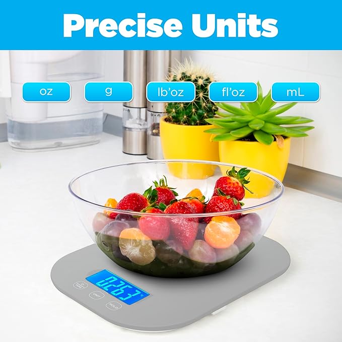 Smart Weigh Gray Digital Kitchen Scale for Cooking, Weight Loss, Calorie Tracking, Baking, Food Portion Control, and Meal Prep - Accurate Measurements in Grams and Ounces