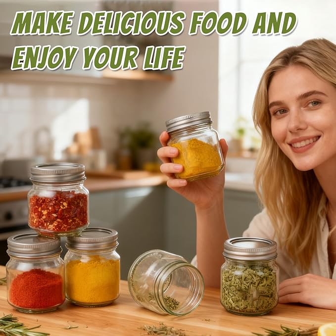8 oz Glass Mason Jars, 24 Pack Clear Glass Jars with Regular Lids, Canning Jars for Honey, Yogurt, Wedding Favors, Food Storage, Vegetables, Includes 40 Black Labels