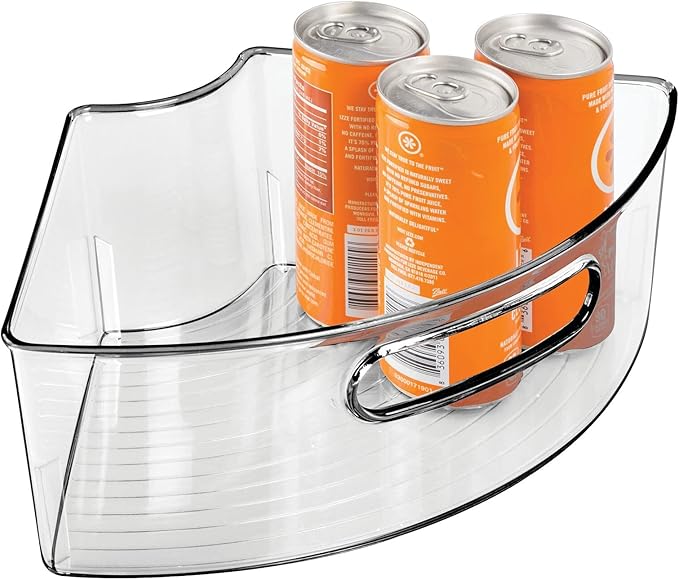 mDesign Plastic Lazy Susan Cabinet Storage Bin with Front Handle for Kitchen Countertop, Pantry, Shelf, Fridge Organization - Hold Food, Drinks, Snacks - Ligne Collection - 2 Pack - Smoke Gray Tint
