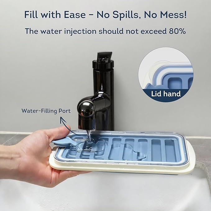Lily's Home Flexible Silicone Ice Cube Tray - Durable Easy Release - Fresh Youthful Colors - Water Fill Port - Compact 9x4.5 Size - Multi-Purpose Use - Ice Cube Trays for Freezer - Set of 3