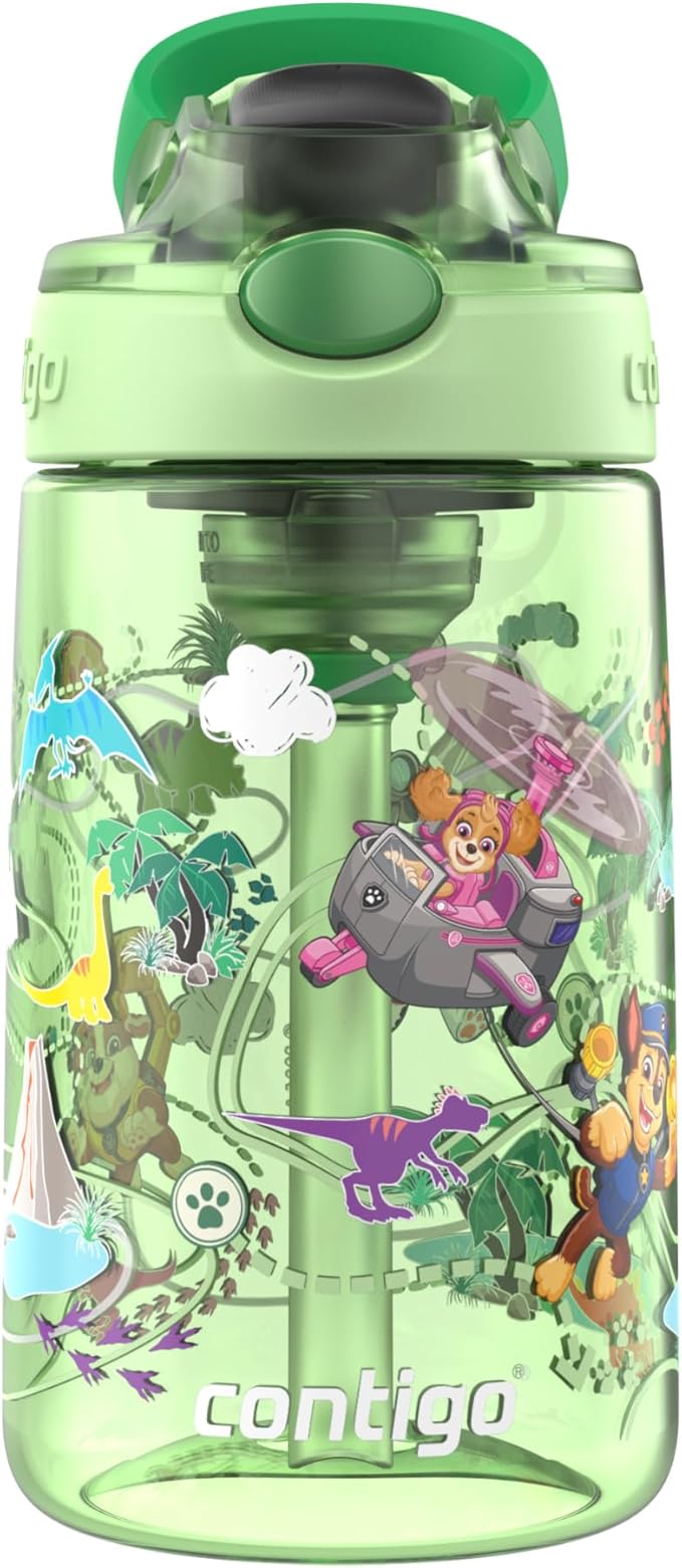 Contigo Aubrey Paw Patrol Leak-Proof Spill-Proof Water Bottle with Autospout, 14oz, Paw Patrol Dino Treks, Green