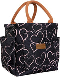 Joymee Lunch Bag Women Insulated Lunch Box Reusable Leakproof Large Spacious Cooler Tote for Women Men Adult with Bottle Holder and Side Pockets for Work Office Travel Picnic - Love Heart