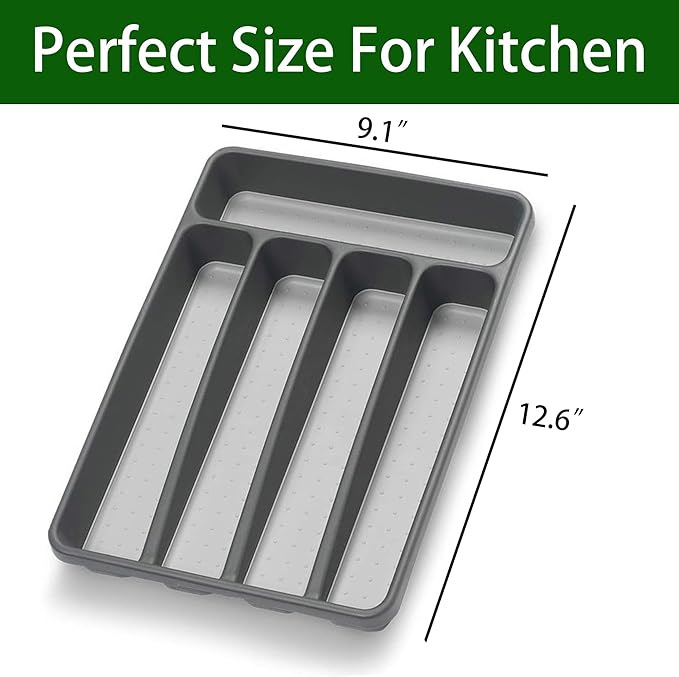Silverware Organizer 2 Pieces Utenisl Organizer Holder Kitchen Drawer Organizer Plastic Silverware Tray for Drawer Flatware Organizer 5 Compartment Black