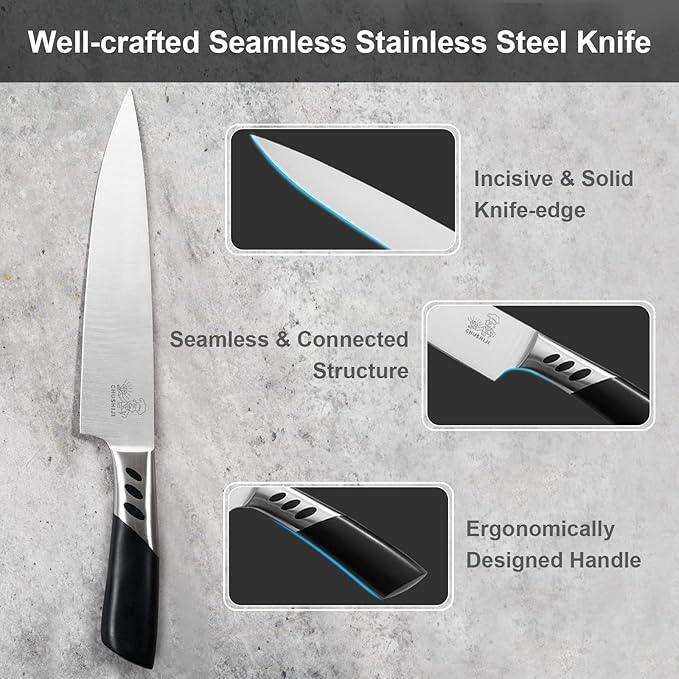 Knife Block Set, 7 Piece Cooking Knife Set, Premium Kitchen Knife Set with Knife Block and Sharpener, Hardwood Brown Knife Set，New Apartment Gift