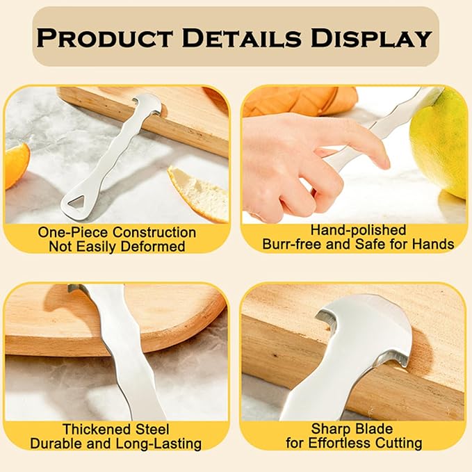 2 Pcs Stainless Steel Orange Peeler Citrus Peeler Fruit Remover Opener Ergonomic Safe Cutter & Slicer Tool for Grapefruits, Lemons