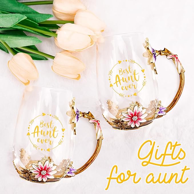 OEAGO Gifts for Aunt from Niece Nephew Tea Cup Cool Birthday Gift Enamel Flower Glass Mugs Christmas Mothers Day New Aunt Announcement Promoted