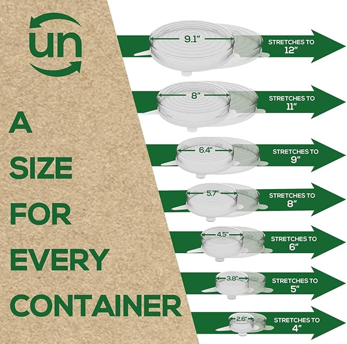 unwasted Reusable Silicone Lids (Small) – Upgrade Your Kitchen Gadgets with Our Silicone Covers for Food Storage – Reusable Silicone Stretch Lids and Food Covers for Containers Up to 6” (Pack of 4)