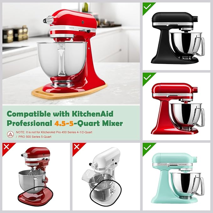 Mixer Slider Compatible with Kitchen aid Bowl Lift 4 .5-5 Qt Stand Mixer Bamboo- Kitchen Countertop Storage Mover Sliding Caddy for Kitchen Aid 4 .5-5 Qt Mixer (4 .5-5 Qt with handle-Natural)