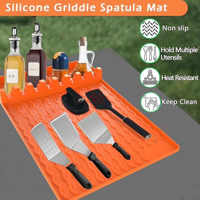 Silicone Griddle Tools Mat for Blackstone Accessories,Silicone Grill Mat with Drip Pad,Heat Resistant Spatula Mat for Outdoor Grill Kitchen Counter,Grilling Accessories Gifts for Men