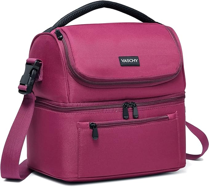 VASCHY Lunch Bag, Insulated Lunch Box Leak-proof Cooler Bag in Dual Compartment Lunch Tote for Men, Women, 14 Cans (Burgundy)