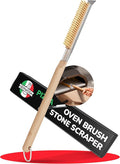 22” Pizza Oven Brush with Stone Scraper - Heat Resistant Stainless Steel Bristles, Extra Long Handle - Universal Fit for Most Pizza Ovens