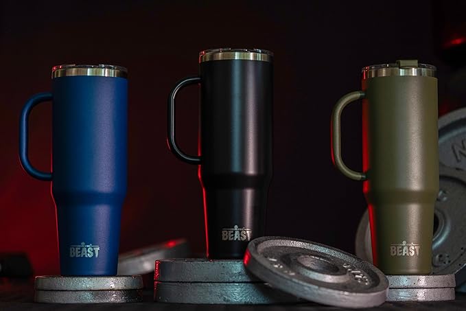 Beast 50 oz Tumbler Stainless Steel Vacuum Insulated Coffee Ice Cup Double Wall Travel Flask (Matt Black)