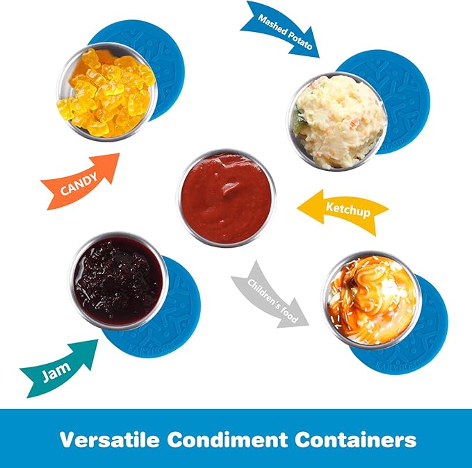 LALASTAR Stainless Steel Condiment Containers with Lids, Leakproof and Reusable Lunch Bento Box Sauce Container, 4x1.6oz, Blue
