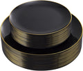 KIRE 60PCS Black Plastic Plates - Black Disposable Plates with Gold Rim for Halloween Party/Graduation - Include 30Pcs 10.25inch for Dinner and 30Pcs 7.5inch for Dessert