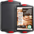 JOYTABLE Baking Sheet, 2PC Cookie Sheet Set with Silicone Handles, Nonstick Steel Baking Pan, Baking Sheets for Oven, BPA Free Baking Pans Set, Cookie Sheets– Black Bakeware, Small & Medium