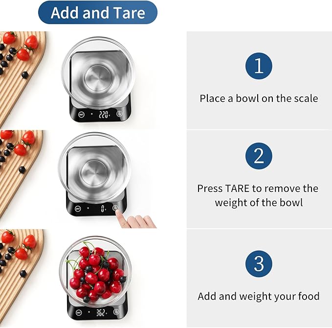 Vitafit 22lb Digital Food Kitchen Scale, High Accuracy Assured by Weighing Professional Factory Since 2001, Weight Loss, Baking and Cooking, LED Display, Batteries Included, Black