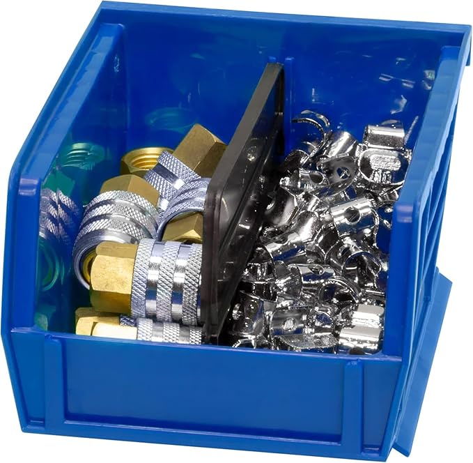 Akro-Mils 30210 AkroBins Plastic Storage Bins, Space-Saving Stackable Bins for Garage, Pantry, Craft Organization, 5" x 4" x 3", Blue, 6-Pack