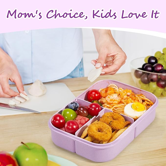 MISS BIG Lunch Box Kids, Leak Proof Lunch Containers, Mom’s Choice No BPAs and No Chemical Dyes Bento Box for Kids,Microwave and Dishwasher Safe Lunch Box (Purple M)