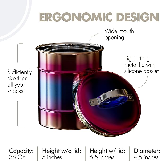 Amici Home Rainbow Metal Storage Canister | Dry Food Storage Container | Airtight Lid | 38 Ounce Capacity | Modern Home Décor | Decorative Metal Canister for Kitchen Countertop