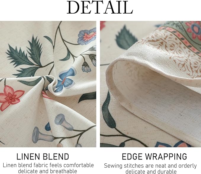 ISAENNE Designer Chinoiserie Linen Floral Extra Long Tablecloth Rectangle,White Wrinkle Resistant Table Cloth,Elegant Decor Tablecloths for Dining Thanksgiving Kitchen Party,63"*110"-Daffy