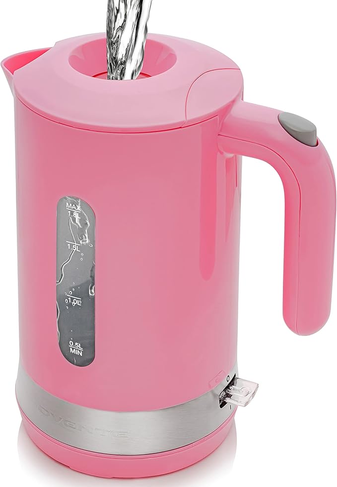 OVENTE 1.8L Electric Kettle, 1500W Fast Boiling Heater for Coffee or Tea, BPA Free, Easy to Fill Lid, Water Level Window, Auto Shut-Off, Boil-Dry Protection and Removable Filter, Pink KP413P