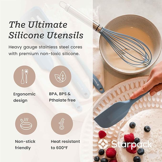 Starpack 'Whip it Good' Silicone Whisk for Nonstick Cookware - Non Scratch Whisk Heat Resistant 600°F - Kitchen Whisks for Cooking, Baking & Stirring - Silicone Coated Durable Rubber Egg Whisks