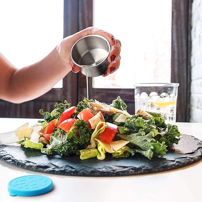 FANGSUN Dressing Containers to Go for Condiments, Salad Dressing, Dips, Snacks, Stainless Steel Dipping Sauce Cups, Fits in Bento Box for Lunch, Mini Food Storage Containers with Lid (Blue)