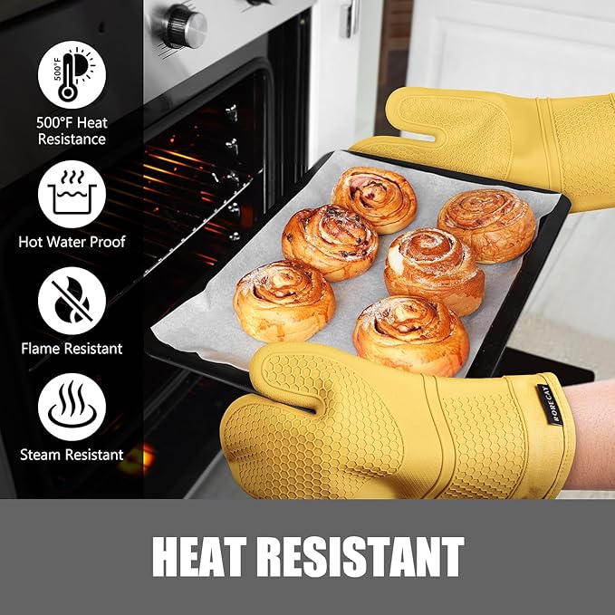 Rorecay Oven Mitts and Pot Holders Sets 6pcs, Extra Long Kitchen Silicone Oven Gloves Heat Resistant 500 Degrees Non-Slip Potholders Hot Pads for Baking Cooking, Quilted Liner, Samoan Sun