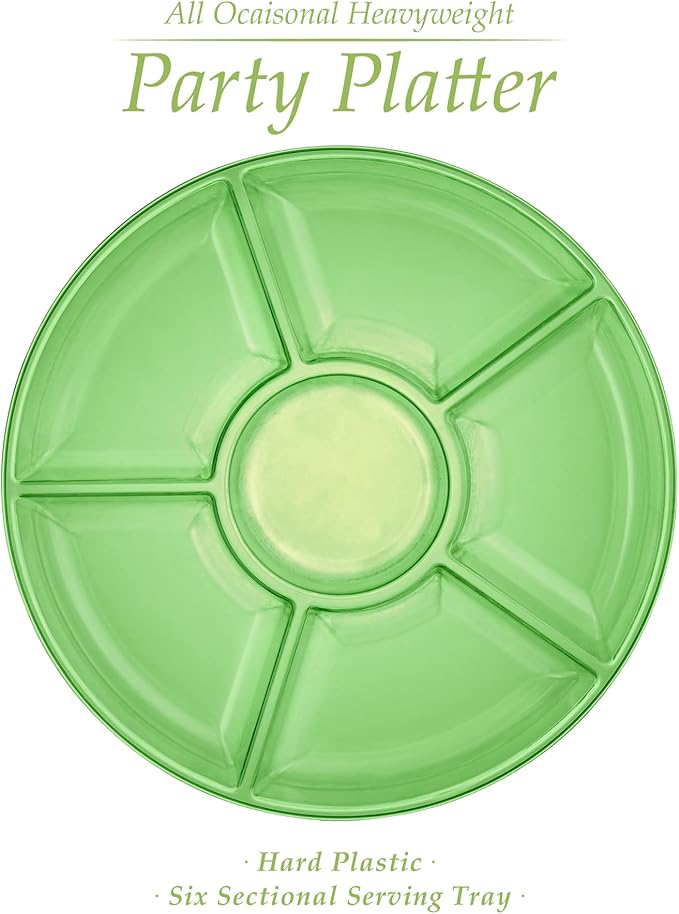 Plasticpro 6 Sectional Round Plastic Serving Tray/Platter (8, Green)