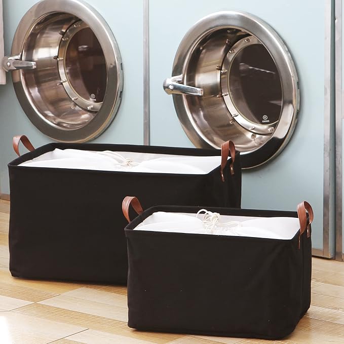 Hinwo 31L Large Storage Bins, Closet Organizers and Storage, Shelf Baskets, Foldable Clothes Storage Baskets with Handles, Containers for Clothing, Blanket, Towels, Toys, Bedding (Black)