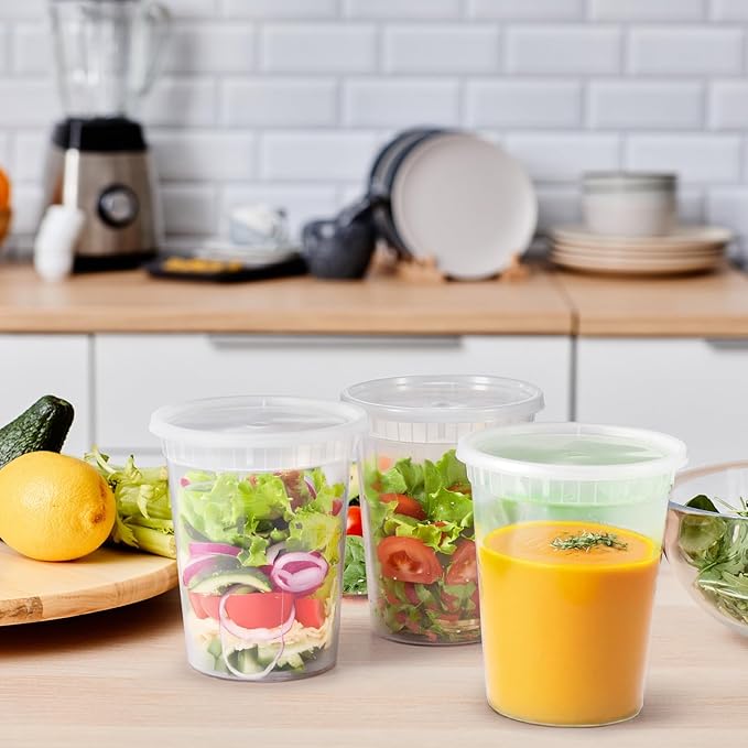 Glotoch 24 Pack 32 oz Plastic Food and Drink Storage Containers Set with Lids - Microwave, Freezer & Dishwasher Safe Eco-Friendly, BPA-Free, Reusable & Stackable