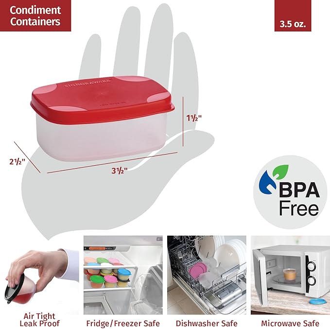 Reusable Airtight Containers 3 oz 8 Pack for Snacks, Baby/Toddler Puree, Condiments, Picnics, Food Prep, Lunch - Plastic Storage Containers, Dishwasher, Microwave, Freezer Safe, BPA Free