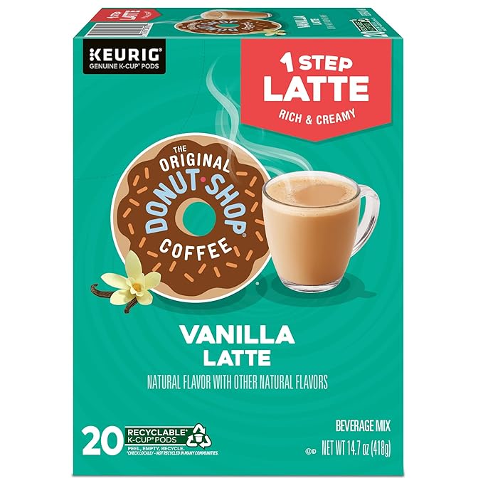 The Original Donut Shop Vanilla Latte, Single-Serve Keurig K-Cup Pods, Flavored Coffee, 20 Count