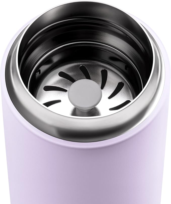 Fellow 12 oz Carter Move Travel Mug - Vacuum-Insulated Stainless Steel Travel Coffee Mug - Coffee Tumbler with Ceramic Interior and Splash Guard - Lavender Purple