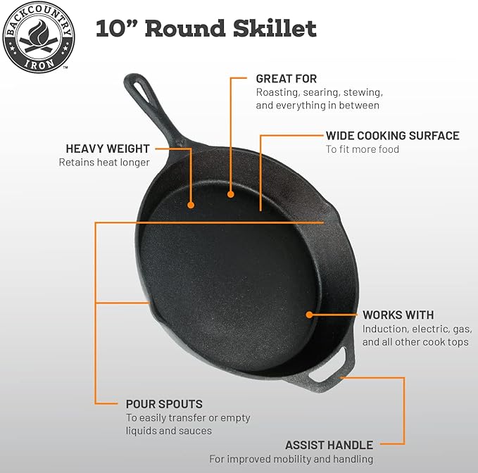 Backcountry Iron 12 Inch Round Large Pre-Seasoned Cast Iron Skillet