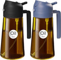 YARRAMATE 2Pcs 16oz/470ml Dark Brown Oil Sprayer for Cooking with Stickers, Food-grade Premium 2 in 1 Olive Oil Dispenser Bottle for Kitchen Gadgets, Air Fryer, Salad, Frying, BBQ (Black&Navy)