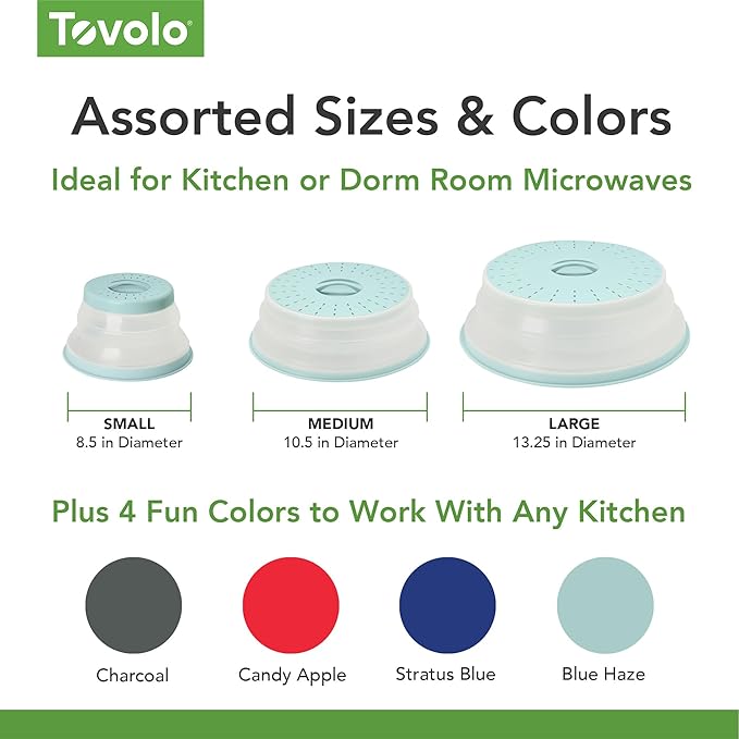 Tovolo Microwave Splatter Cover for Food Medium Blue Haze Dishwasher Safe, Collapsible Reusable Cover for Food in Microwave Uses BPA Free Safe Silicone,10 inch Vented Microwave Cover