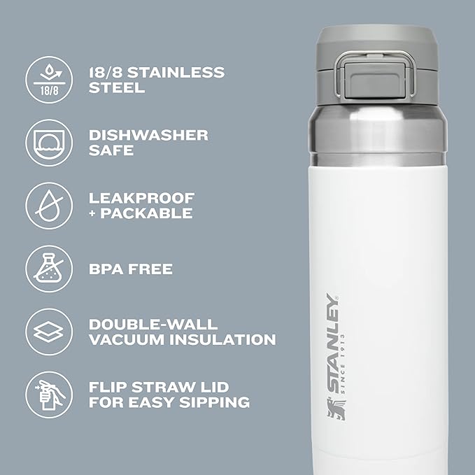 Stanley Quick Flip GO Water Bottle 24 oz | Push Button Lid | Leakproof and Packable for Travel and Sports | Insulated Stainless Steel | BPA-Free | Alpine