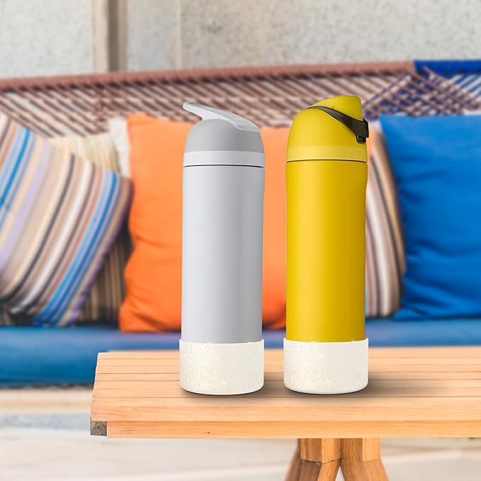 2PCS Silicone Water Bottle Boot for Owala 24oz, Protective Bottom Bumper Anti-Slip Sleeve for FreeSip, Twist, and Flip Stainless Steel Bottles, Dishwasher Safe and BPA Free(Shiny Gold)