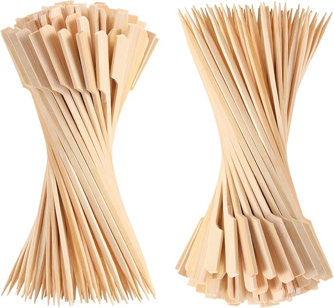 200 PCS Bamboo Skewers for Appetizers, 3.5 Inch Toothpicks, Cocktail Picks for Drinks, Fruit Kababs, Sausage, Barbecue Snacks, Natural Wooden Paddle Skewer Mini Food Sticks, Charcuterie Accessories