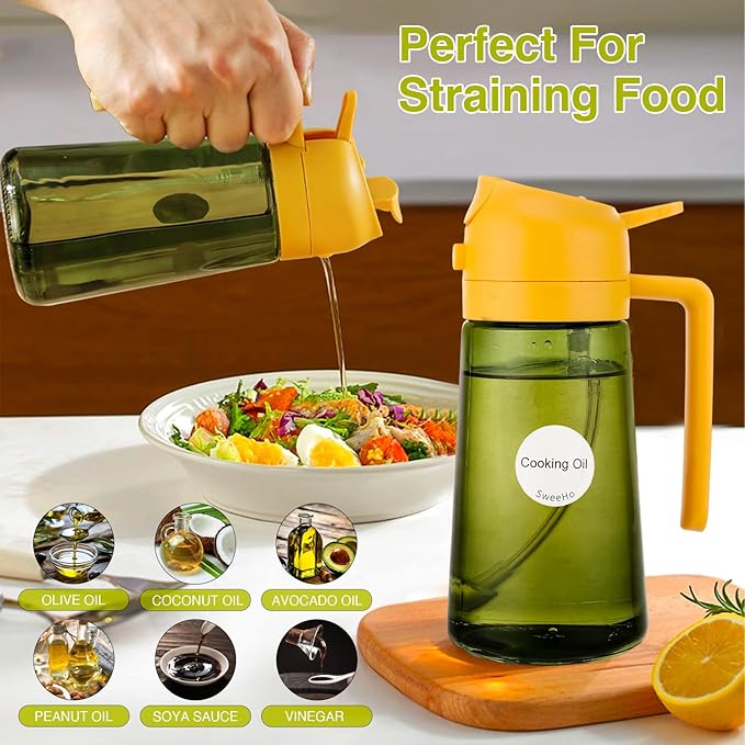 Oil Sprayer for Cooking, 2 In 1 Oil Dispenser and Oil Sprayer (Orange+Dark Green)