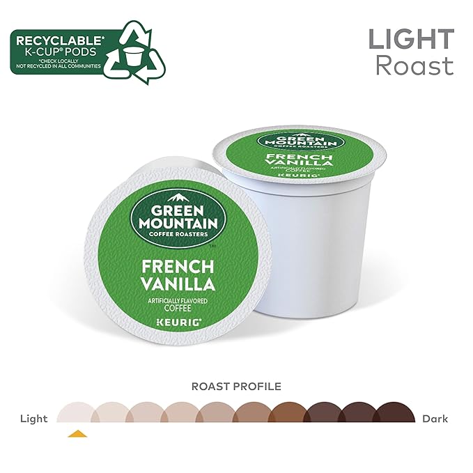Green Mountain Coffee Roasters French Vanilla Keurig Single-Serve K-Cup pods, Light Roast Coffee, 72 Count