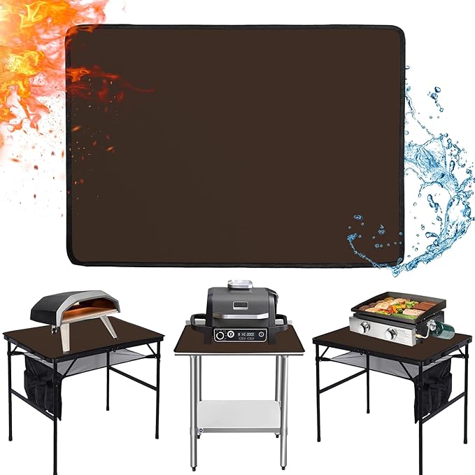 24 x 31in Fireproof Grill Mats for Outdoor Grill to Protect Your Grill Table - Heat Resistant Grill Table Mat - Waterproof & Oilproof BBQ Mat - Brown（1mm）