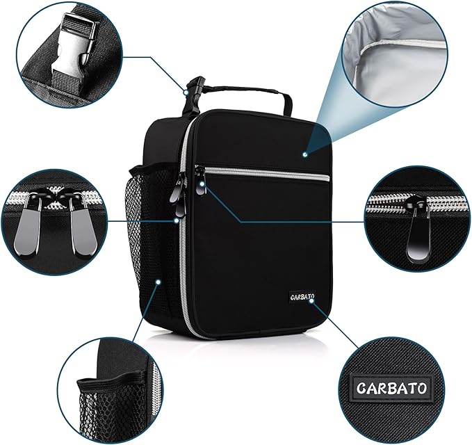 Lunch Bag, Durable Insulated Lunch Box Reusable Adults Tote Bag Lunch Bag Durable Reusable for Adults (Black-White)