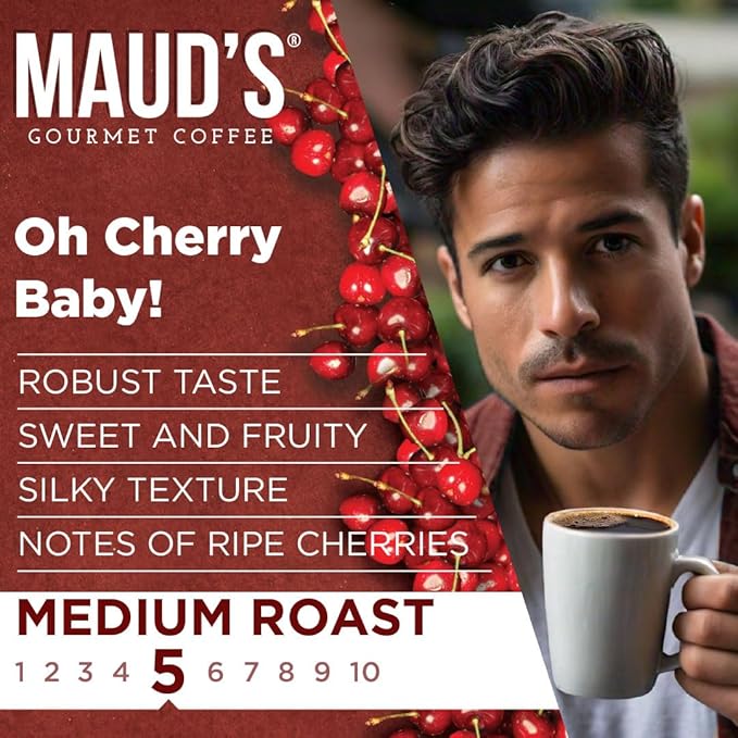 Maud's Cherry Flavored Coffee Pods, 36 ct, Medium Roast Flavored Coffee in Recyclable Single Serve Pods – 100% Arabica Beans, Compatible with Keurig K Cups Maker