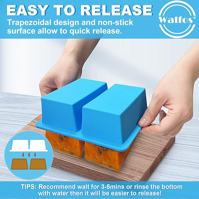 Walfos Extra-Large Silicone Freezing Tray with Lid, 1-Cup Freezer Tray for Storing and Freezing Broth, Sauce and Ice, 2 Pack